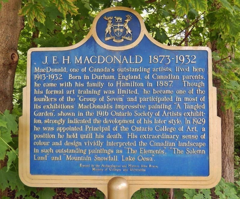 J.E.H. MacDonald 1873-1932 Marker (<i>north side</i>) image. Click for full size.