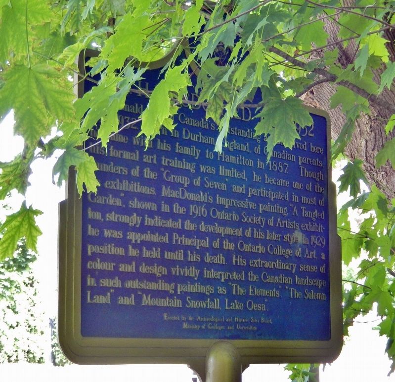 J.E.H. MacDonald 1873-1932 Marker (<i>south side</i>) image. Click for full size.