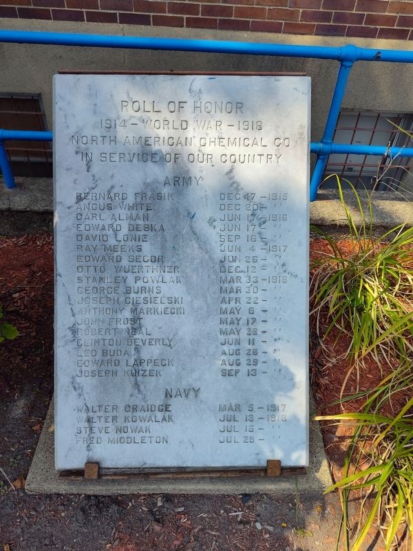 North American Chemical Co. World War Roll Of Honor Marker. Click for full size. North American Chemical Co. World War Roll Of Honor Marker image. Click for full size.