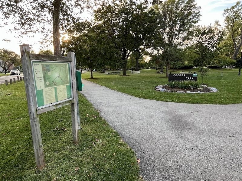 The marker at Proksa Park's southeast entrance. Click for full size. The marker at Proksa Park's southeast entrance image. Click for full size.