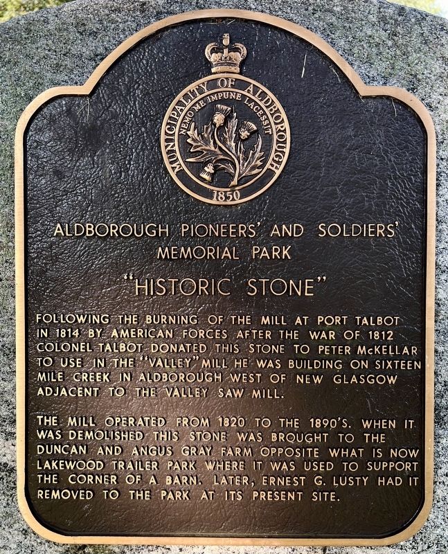 Aldborough Pioneers� and Soldiers� Memorial Park �Historic Stone� Marker image. Click for full size.