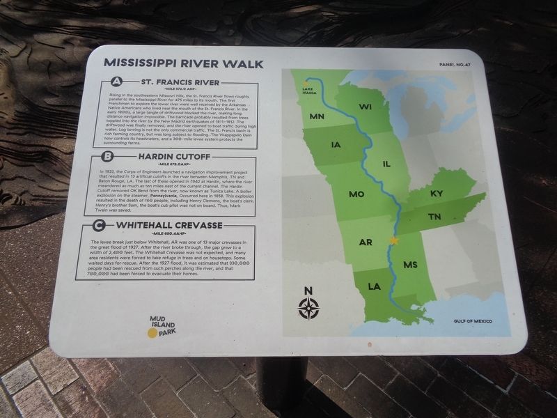 St. Francis River/Hardin Cutoff/Whitehall Crevasse Marker image. Click for full size.