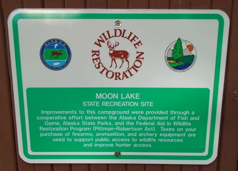 Moon Lake State Recreation Site Wildlife Restoration Sign. Click for full size. Moon Lake State Recreation Site Wildlife Restoration Sign image. Click for full size.