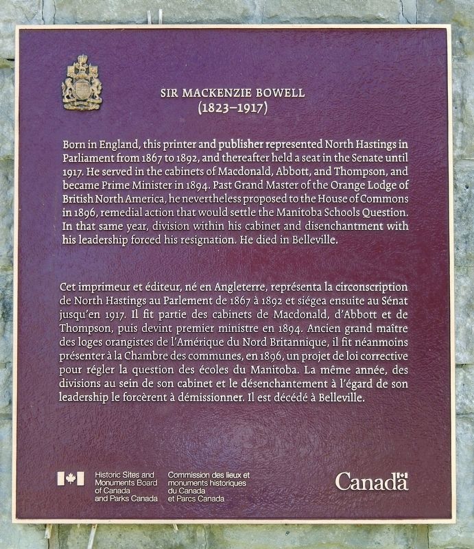 Sir Mackenzie Bowell Marker. Click for full size. Sir Mackenzie Bowell Marker image. Click for full size.