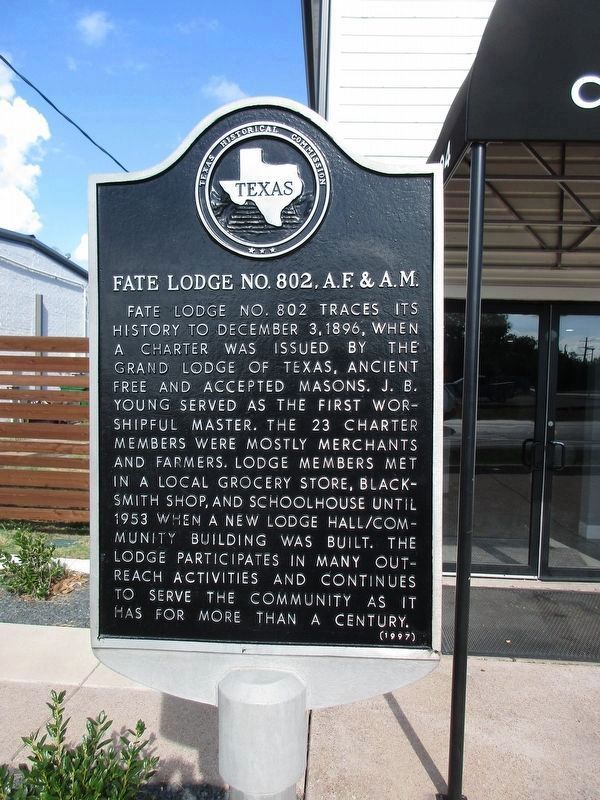 Fate Lodge No. 802, A.F. & A.M. Marker. Click for full size. Fate Lodge No. 802, A.F. & A.M. Marker image. Click for full size.