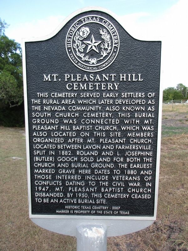 Mt. Pleasant Hill Cemetery Marker image. Click for full size.