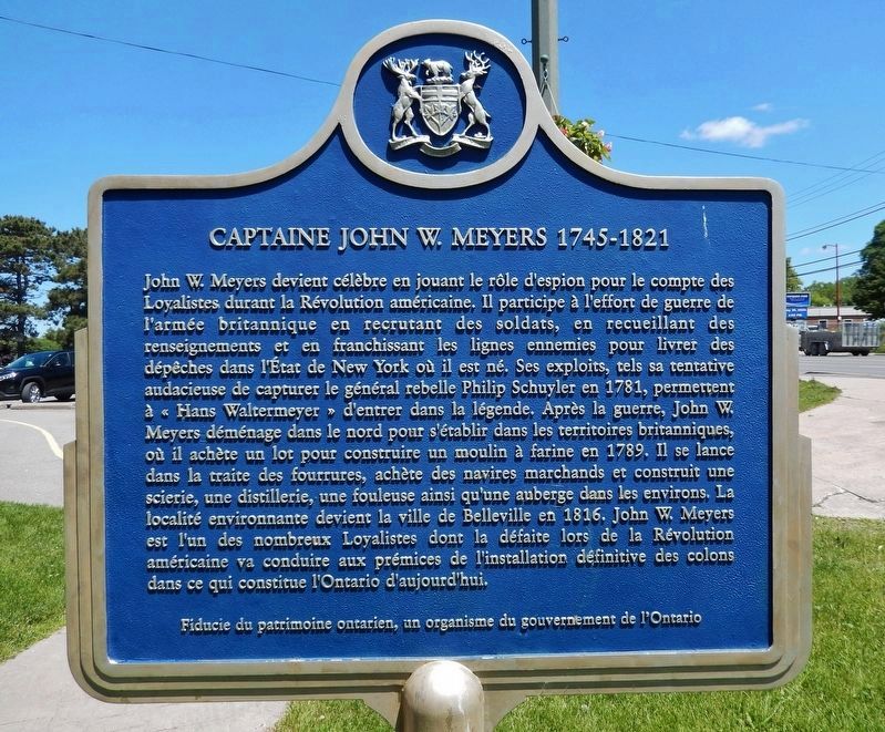 Captaine John W. Meyers Marker <br>(<i>west side • Français</i>). Click for full size. Captaine John W. Meyers Marker <br>(<i>west side • Français</i>) image. Click for full size.