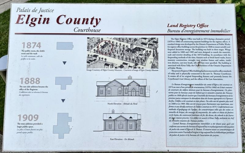 Elgin County Courthouse/ Palais de Justice Elgin County Marker image. Click for full size.