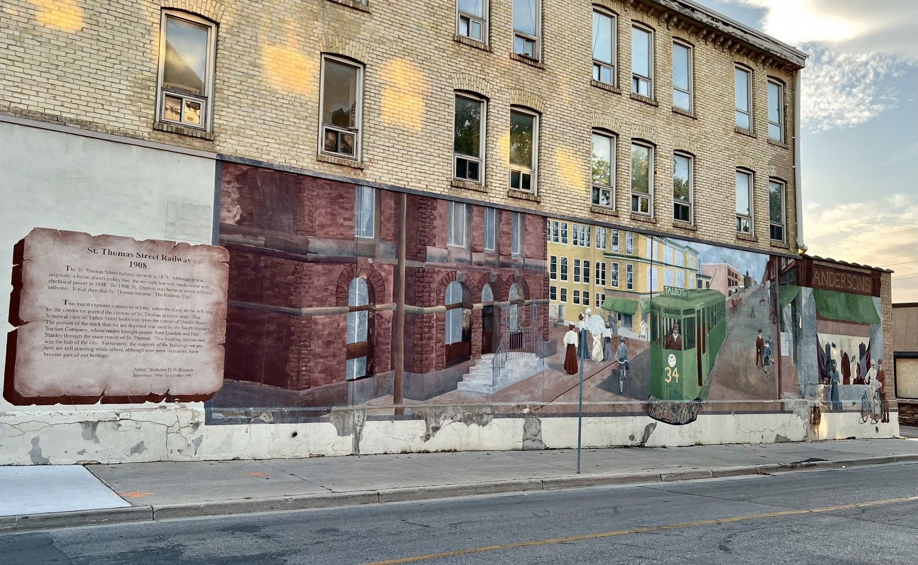 St. Thomas Street Railway: 1908 marker and mural image. Click for full size.