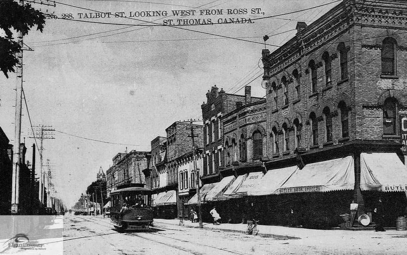 St. Thomas Street Railway vehicle on Talbot Street, ca 1900 image. Click for full size.