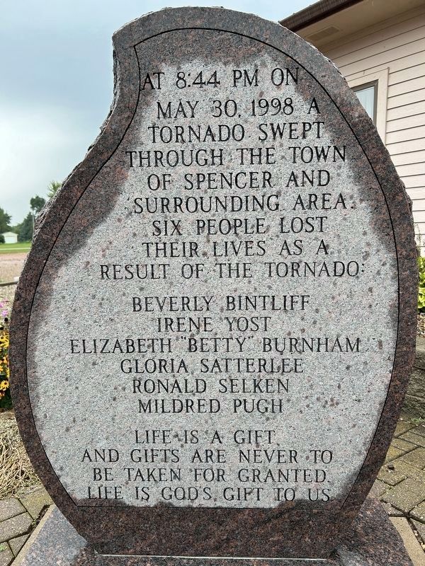 Spencer Tornado Memorial Marker, Side One image. Click for full size.