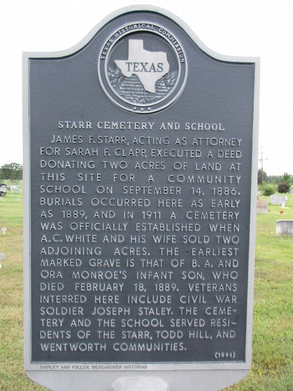 Starr Cemetery and School Marker image. Click for full size.