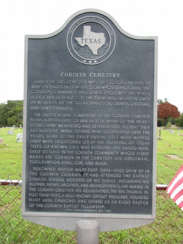 Corinth Cemetery Marker. Click for full size. Corinth Cemetery Marker image. Click for full size.