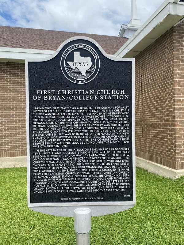 First Christian Church of Bryan/College Station Marker. Click for full size. First Christian Church of Bryan/College Station Marker image. Click for full size.