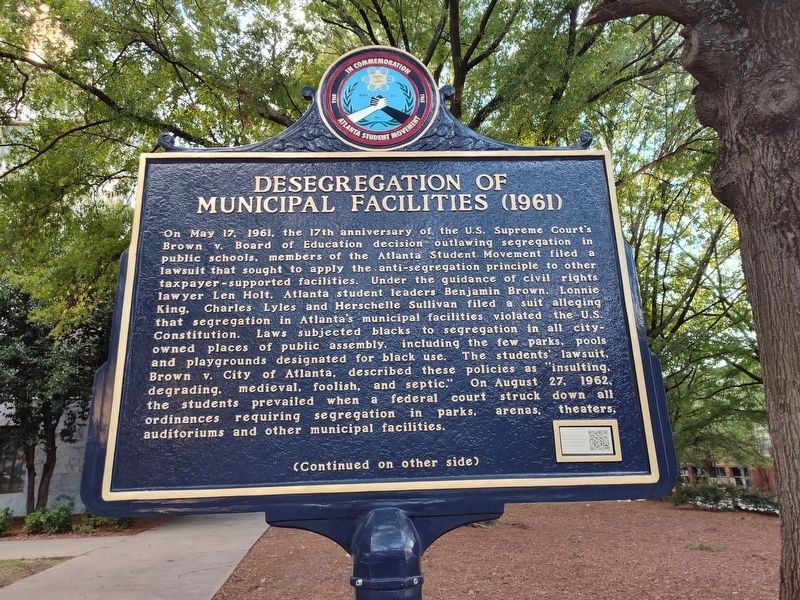 Desegregation of Municipal Facilities (1961) Marker Side 1 image. Click for full size.