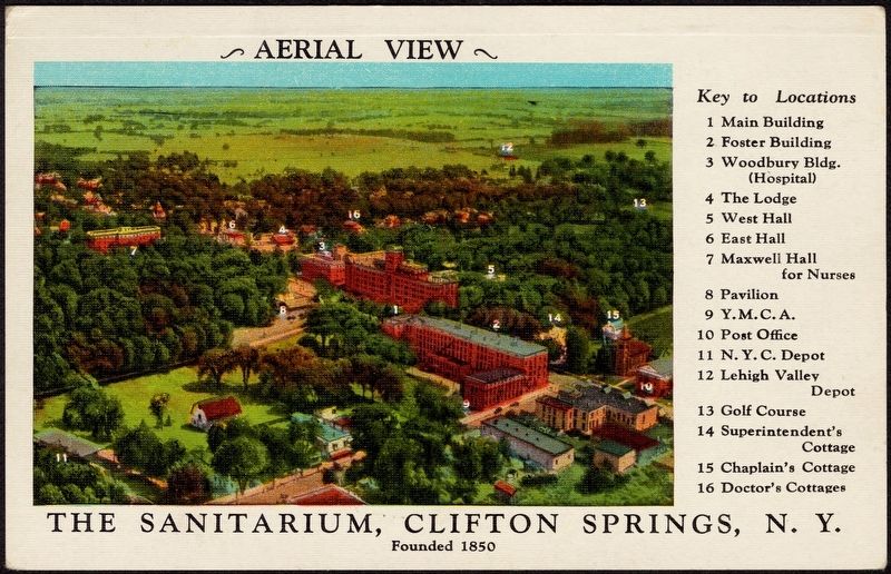 Airplane view, the Sanitarium and Clinic, Clifton Springs, N.Y. image. Click for full size.