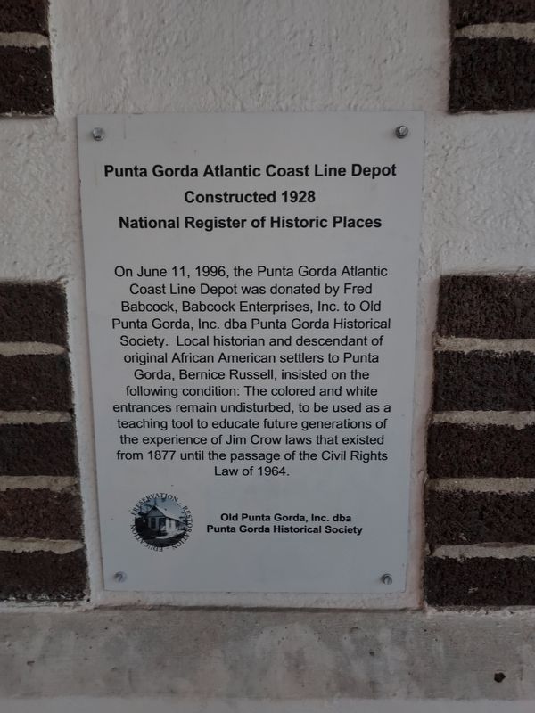 Punta Gorda Atlantic Coast Line Depot Marker. Click for full size. Punta Gorda Atlantic Coast Line Depot Marker image. Click for full size.