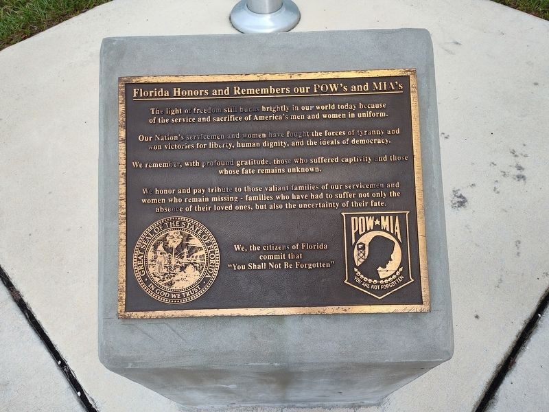 Florida Honors and Remembers our POW's and MIA's Marker. Click for full size. Florida Honors and Remembers our POW's and MIA's Marker image. Click for full size.