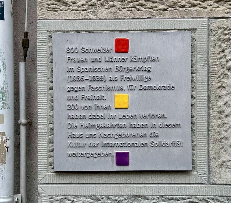 Swiss Veterans of the Spanish Civil War Memorial Marker. Click for full size. Swiss Veterans of the Spanish Civil War Memorial Marker image. Click for full size.