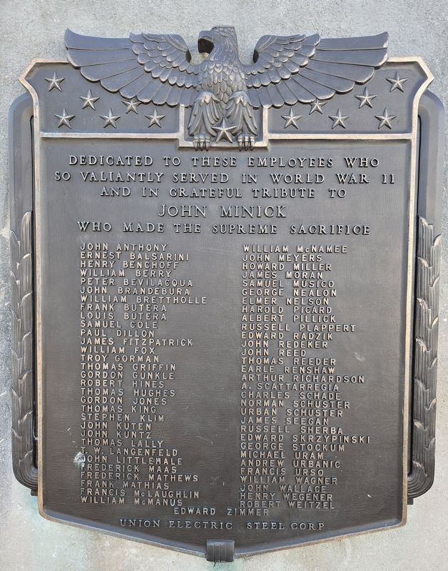 Union Electric Steel Honor Roll Marker. Click for full size. Union Electric Steel Honor Roll Marker image. Click for full size.
