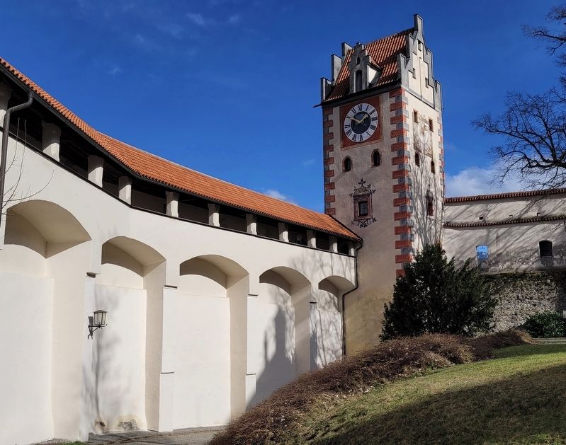A view inside the courtyard of the castle with the clock tower. Click for full size. A view inside the courtyard of the castle with the clock tower image. Click for full size.
