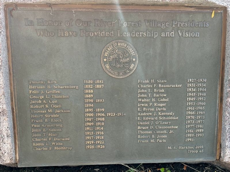 River Forest Village Presidents Marker. Click for full size. River Forest Village Presidents Marker image. Click for full size.