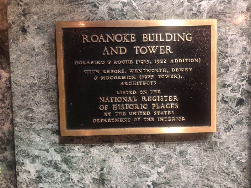 Roanoke Building and Tower NRHP plaque image. Click for full size.