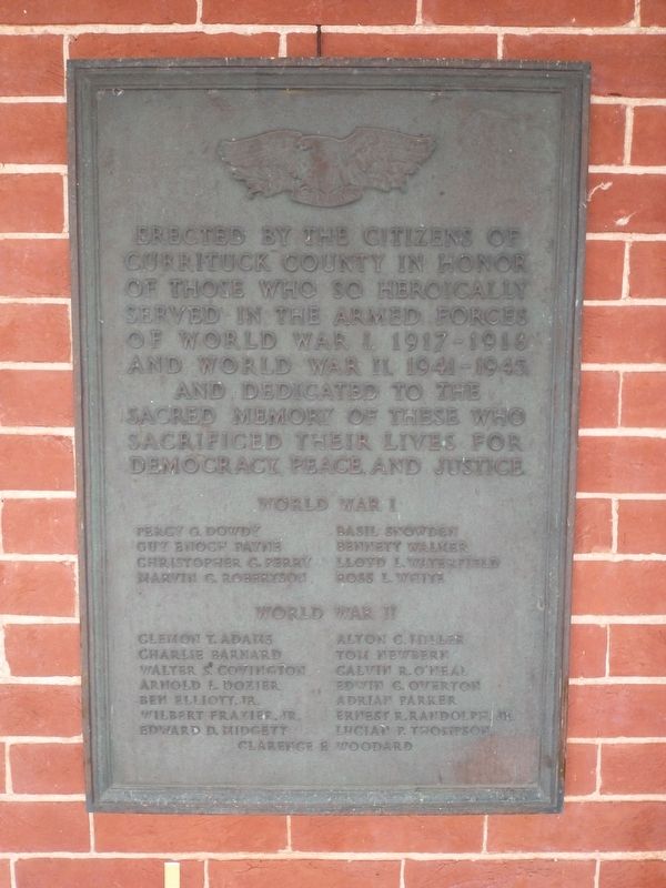 Currituck County War Memorial Marker. Click for full size. Currituck County War Memorial Marker image. Click for full size.