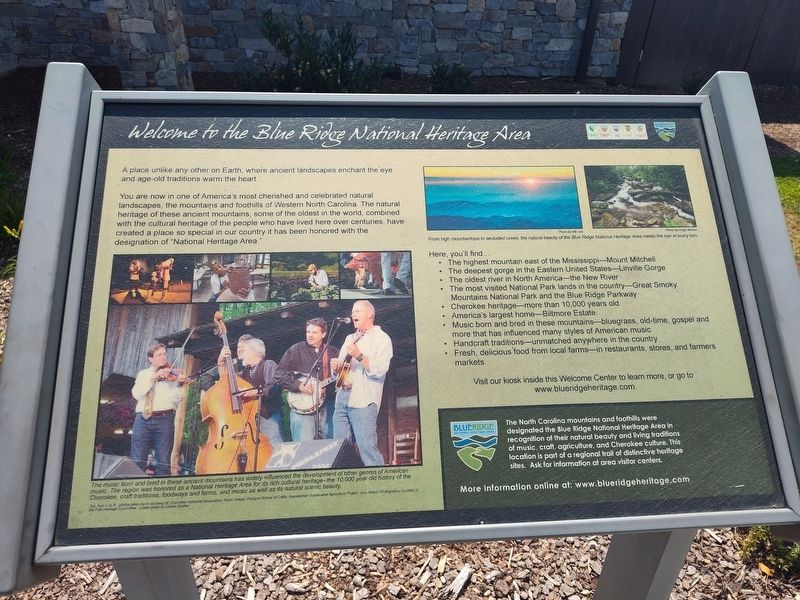 Welcome to the Blue Ridge National Heritage Area Marker. Click for full size. Welcome to the Blue Ridge National Heritage Area Marker image. Click for full size.