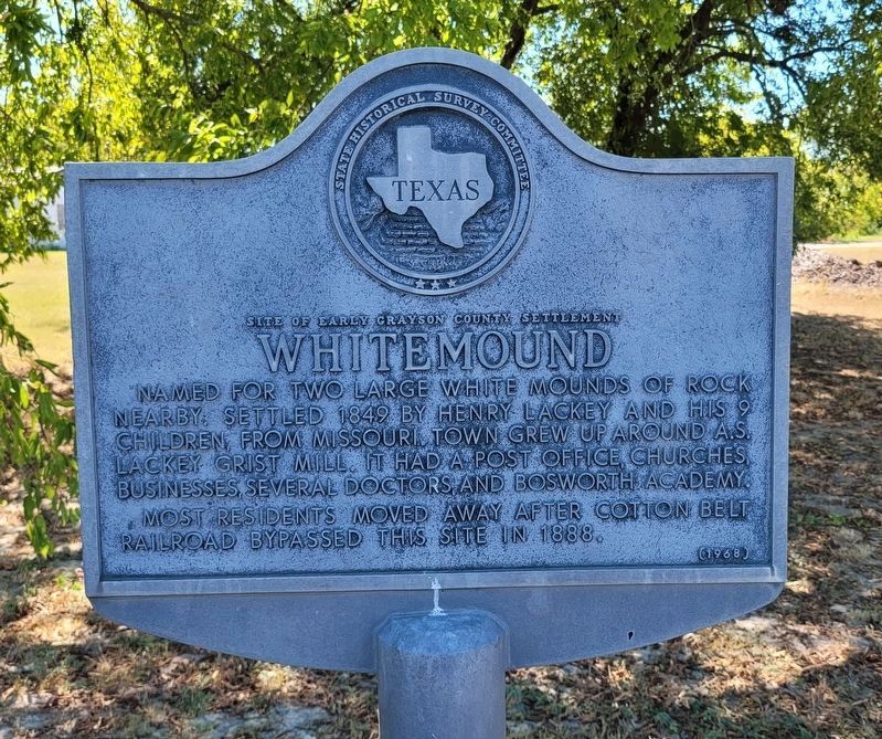 Site of Early Grayson County Settlement Whitemound Marker. Click for full size. Site of Early Grayson County Settlement Whitemound Marker image. Click for full size.