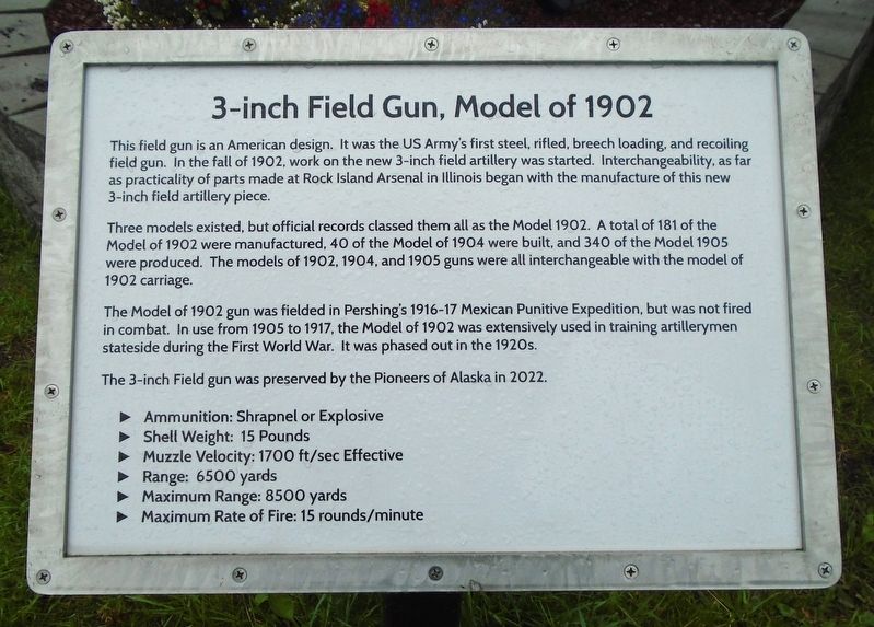 3-inch Field Gun, Model of 1902 Marker. Click for full size. 3-inch Field Gun, Model of 1902 Marker image. Click for full size.