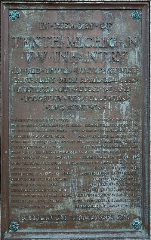 Tenth Michigan V.V. Infantry Marker. Click for full size. Tenth Michigan V.V. Infantry Marker image. Click for full size.
