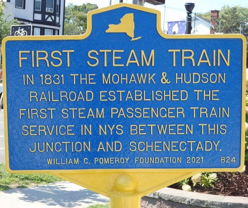 Old marker has been replaced by First Steam Train image. Click for full size.