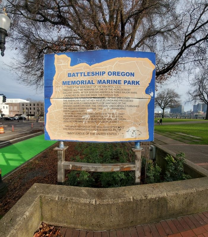 Battleship Oregon Memorial Marine Park Marker image. Click for full size.