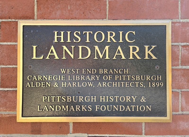 Carnegie Library of Pittsburgh, West End Branch Marker image. Click for full size.