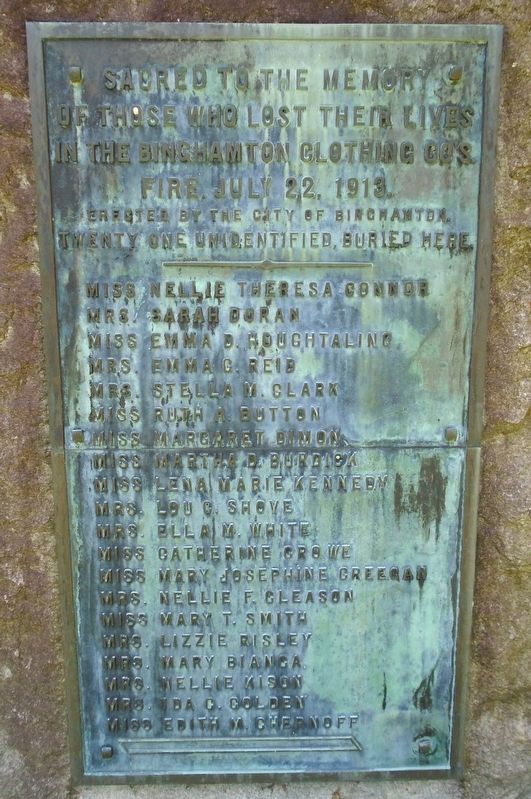1913 Binghamton Clothing Company Fire Victims Marker image. Click for full size.