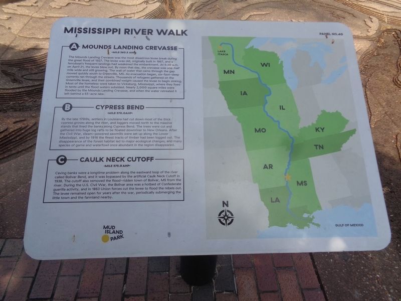 Mounds Landing Crevasse/Cypress Bend/Caulk Neck Cutoff Marker image. Click for full size.