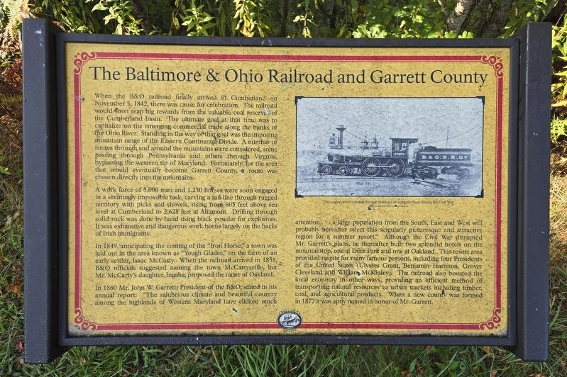 The Baltimore & Ohio Railroad and Garrett County Marker image. Click for full size.