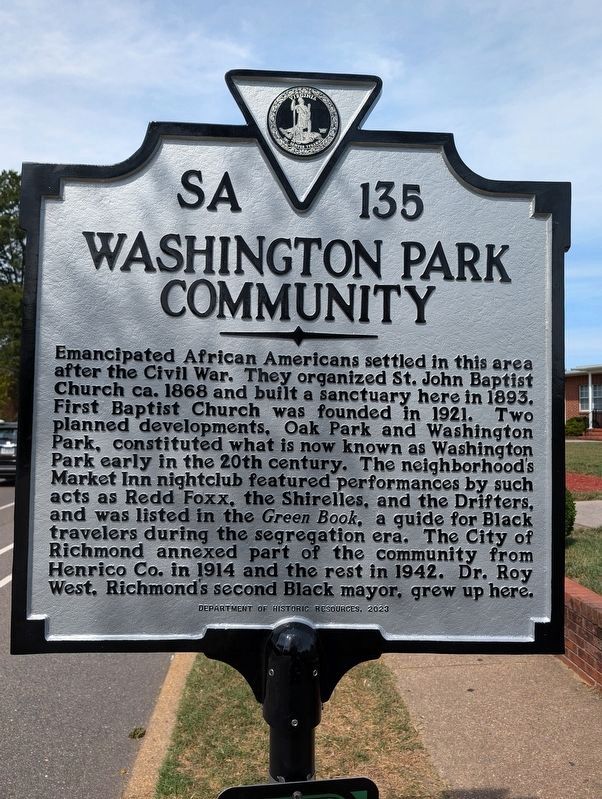 Washington Park Community Marker. Click for full size. Washington Park Community Marker image. Click for full size.