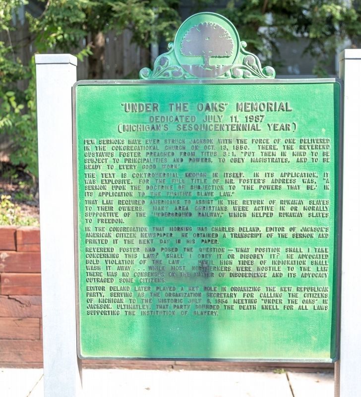 �Under the Oaks� Memorial Marker, side one image. Click for full size.
