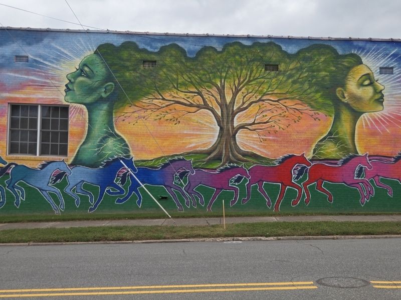 Center section of The Running of the Horses mural image. Click for full size.