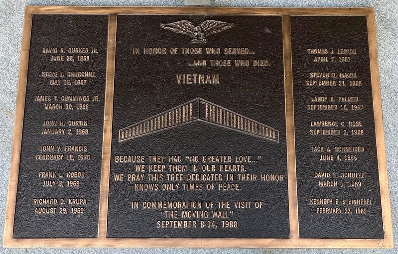 Elmhurst Vietnam Veterans Memorial Marker image. Click for full size.