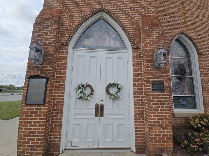 First United Methodist Church Mocksville entrance. Marker to the right of sanctuary entrance.. Click for full size. First United Methodist Church Mocksville entrance. Marker to the right of sanctuary entrance. image. Click for full size.