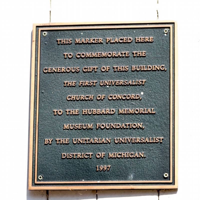 First Universalist Church of Concord Commemoration Plaque. Click for full size. First Universalist Church of Concord Commemoration Plaque image. Click for full size.