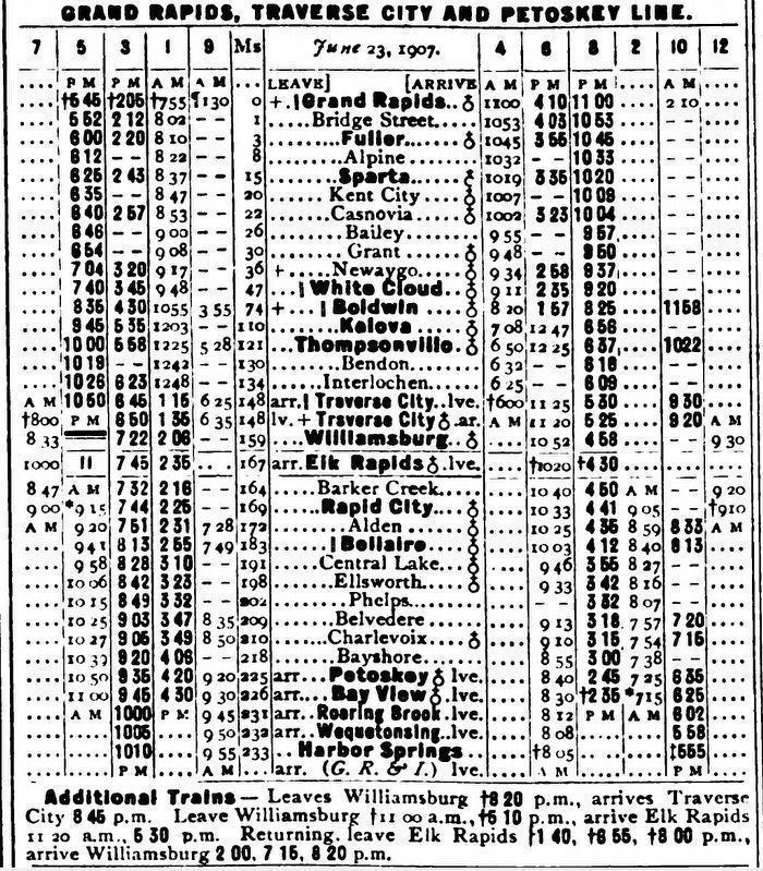 Pere Marquette Railroad Timetable, June�1907 image. Click for full size.