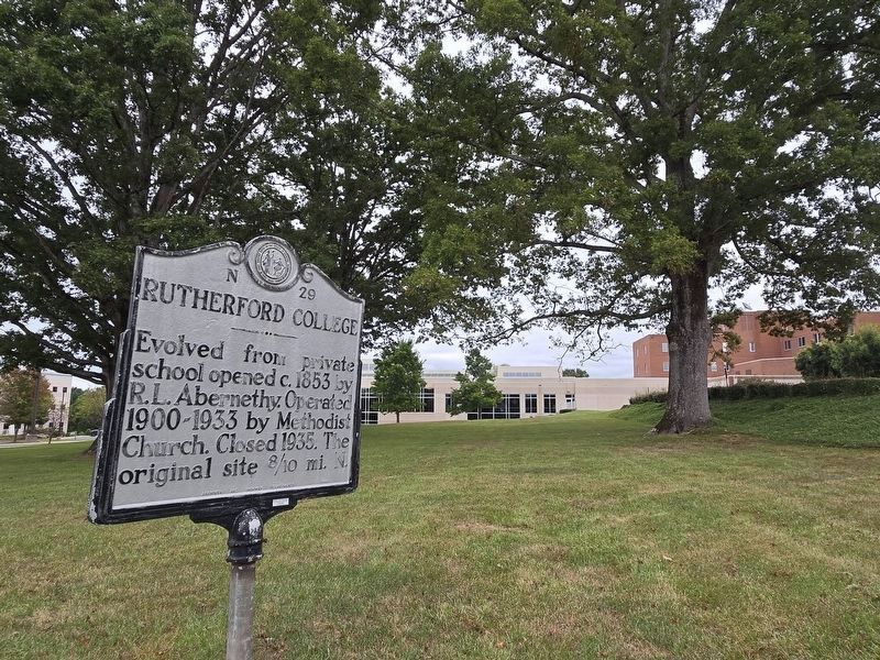 Rutherford College Marker. UNC Blue Ridge Hospital in the background image. Click for full size.