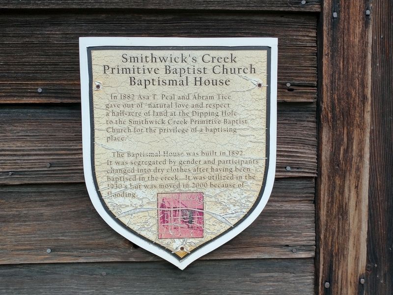 Smithwick’s Creek Primitive Baptist Church Baptismal House Marker. Click for full size. Smithwick’s Creek Primitive Baptist Church Baptismal House Marker image. Click for full size.