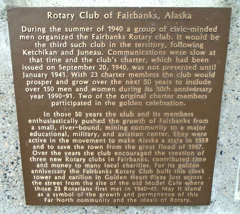 The Fairbanks Rotary Club Marker. Click for full size. The Fairbanks Rotary Club Marker image. Click for full size.