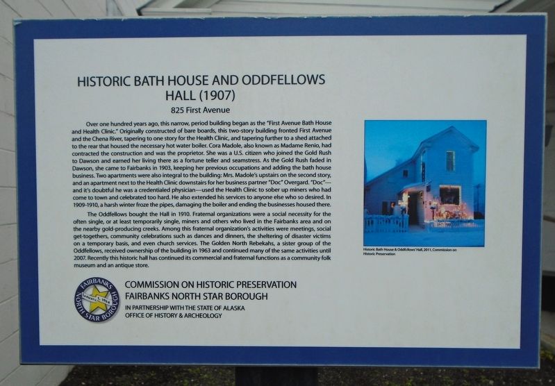 Historic Bath House and Oddfellows Hall (1907) Marker. Click for full size. Historic Bath House and Oddfellows Hall (1907) Marker image. Click for full size.