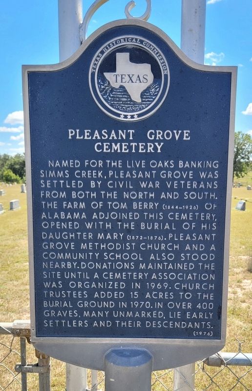 Pleasant Grove Cemetery Marker. Click for full size. Pleasant Grove Cemetery Marker image. Click for full size.